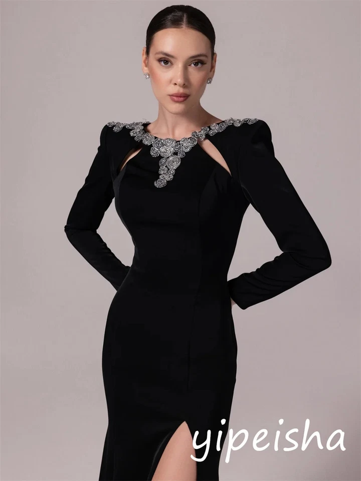 Vestidos de Noche Cuello Redondo Vestidos Largos A Medida Ocasión Brillante Hasta el Suelo Foto 2 de 4