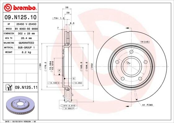 2X Bremsscheibe Vorne Brembo 09N12511 FÜR Chrysler Dodge Passend FÜR Fiat-image