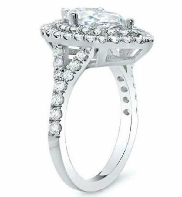 Anillo de compromiso con halo de diamantes blanco talla pera de 2 quilates creado en laboratorio en oro blanco de 14 k Foto 3 de 4