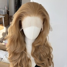 Women Lace Front Wigs Heat Resistant Synthetic Hair Long Wavy Blonde Natural