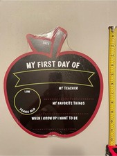 My First Day Of Apple-Shaped Chalkboard Sign - Red  Black