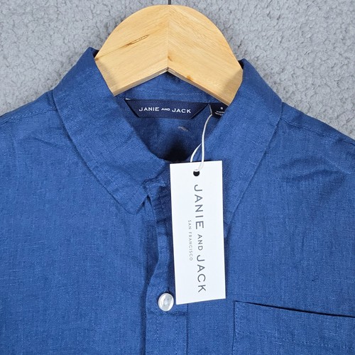 Janie And Jack Shirt Boys Size 8 Navy Blue Linen Button Down Summer Preppy NWT - Picture 6 of 8