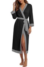 PrinStory Robes for Women Long Soft Robe Lightweight Bathrobe Large, Black