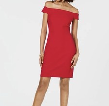 Adriana Papell Women’s Off Shoulder Ottoman Sheath Dress Deep Red Size 6 Holiday