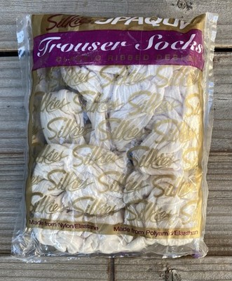 Vintage Silkies Opaque Trouser Socks Cream Ribbed 2-Pair USA NOS