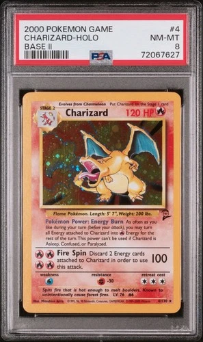 Pokémon Charizard Base Set 2 Holographic Holo Card PSA 8 with Swirl #4