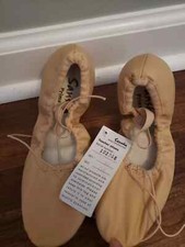 SANSHA Canvas Split-Sole Ballet Shoes Pink Slipper Silhouette, Leather 8W, NEW