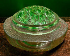 RARE Antique Vintage Depression Uranium Glass 2-Piece Flower Frog And Bowl