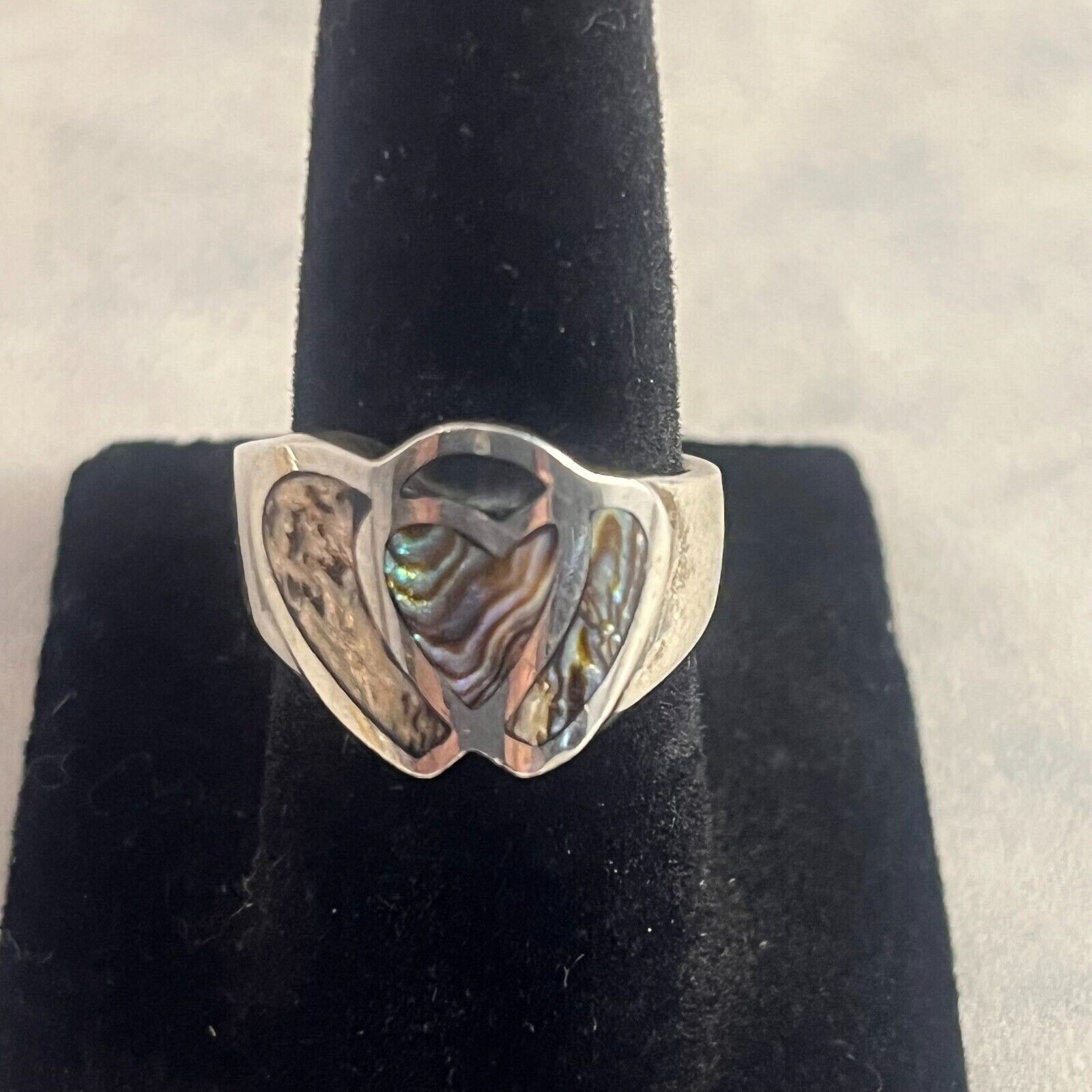 925 Solid Sterling silver Abalone Ring Hearts gen… - image 5