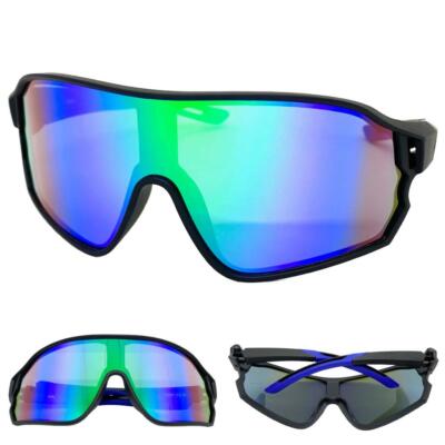 Übergröße SPORTS Umwickeln Biker Fahrrad Shield Sun Brille Sleek Schwarz Rahmen