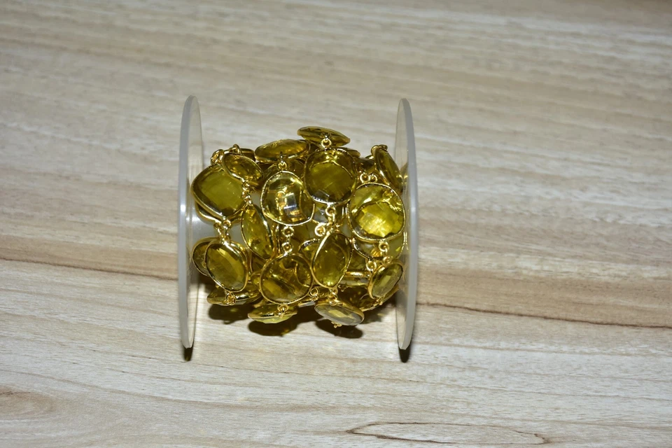 Cadena conector piedras preciosas bisel citrino 12x17 mm chapada en oro hágalo usted mismo fabricación de joyas Foto 2 de 4