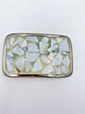Silver Tone Abalone Shell Mother Of Pearl Inlay Square Belt Buckle