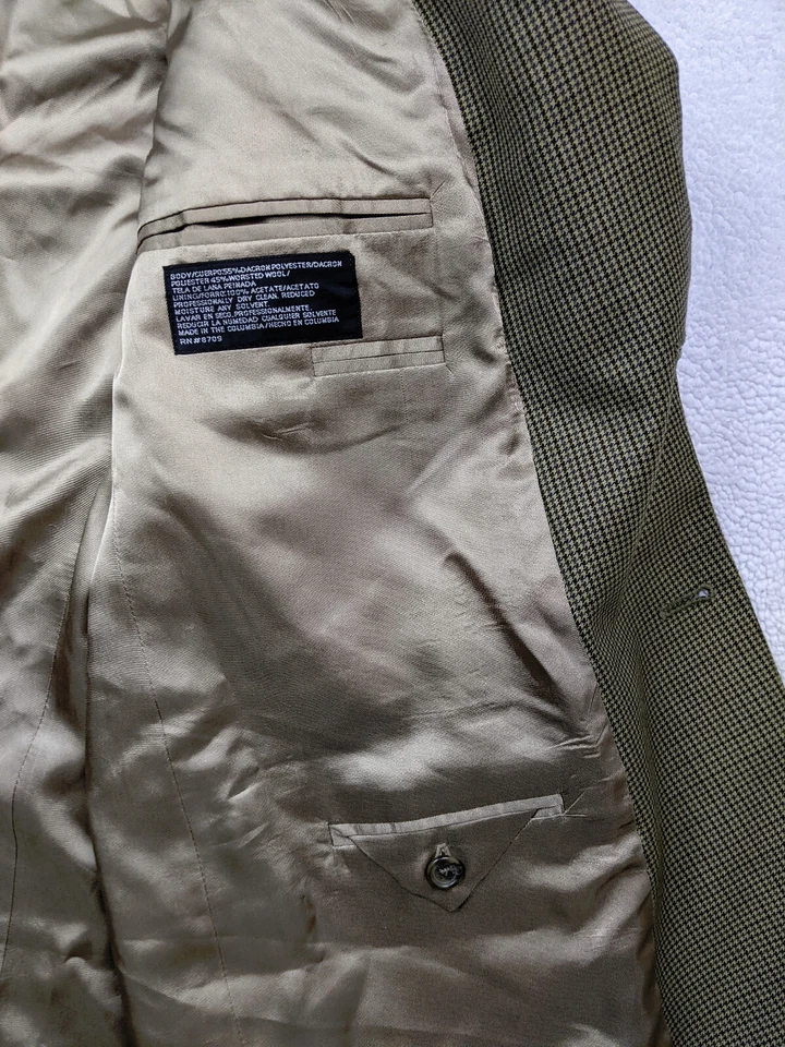 Chaqueta Blazer Stafford Para Hombres 46R Beige Pata de Gallo Mezcla de Poli Lana 2 Botones Foto 4 de 4