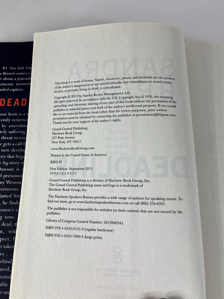 Deadline A Novel- by Sandra Brown, Hardcover Fiction Novel 2013 Foto 3 de 3