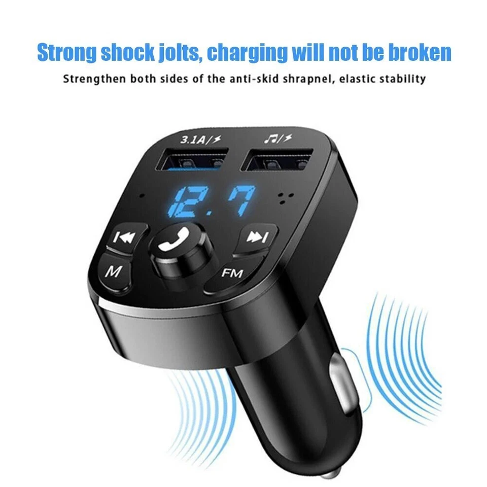 VEICULOS Car Wireless Bluetooth 5.0 FM Transmitter Adapter 2USB PD Charger AUX Hands-Free