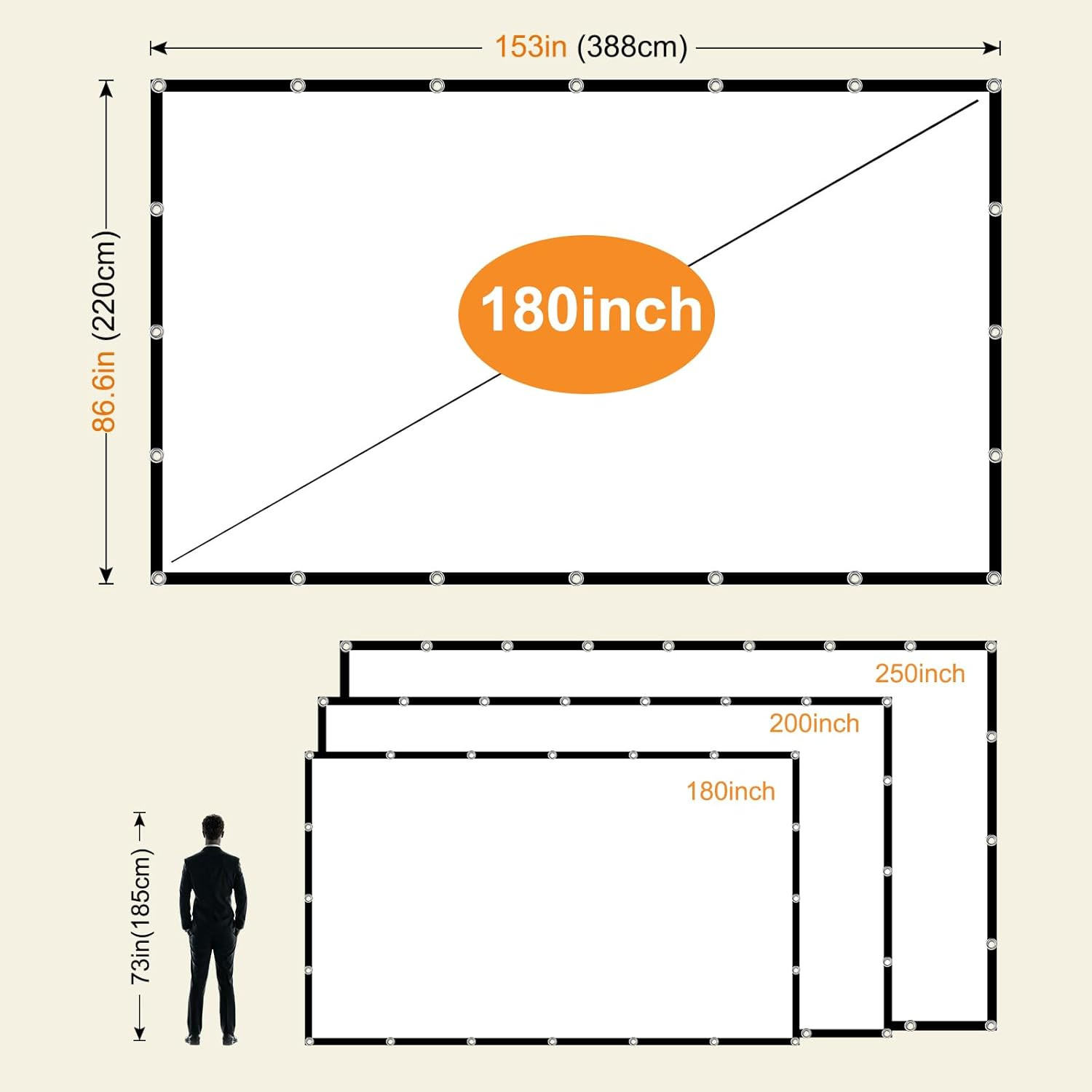 Projector Screen 180 Inch,  Large 4K HD 16:9 Foldable Portable Projection Cinema