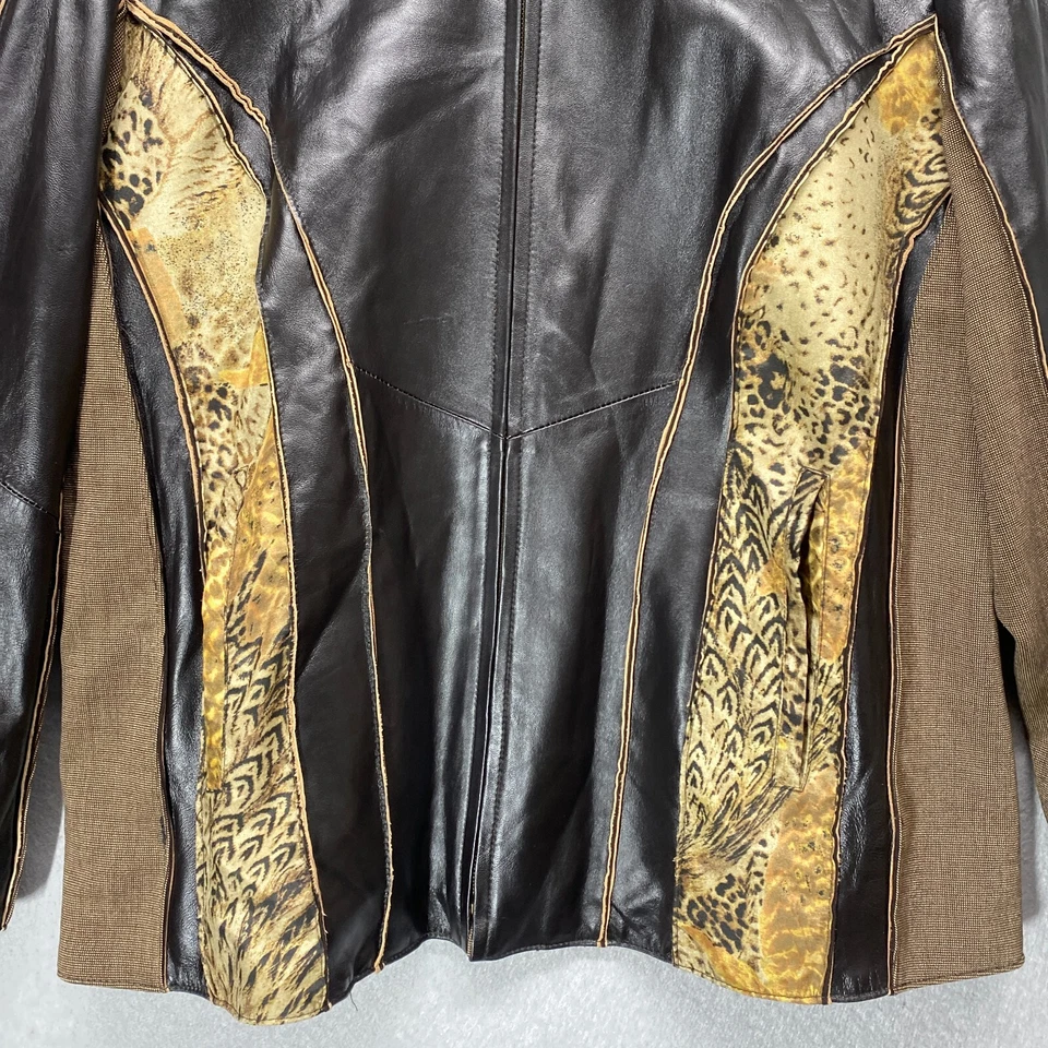 Vintage KOOS Jacket Womens 1X Leather Moto Tweed Animal Print Art Avant Garde - Image 3 of 4