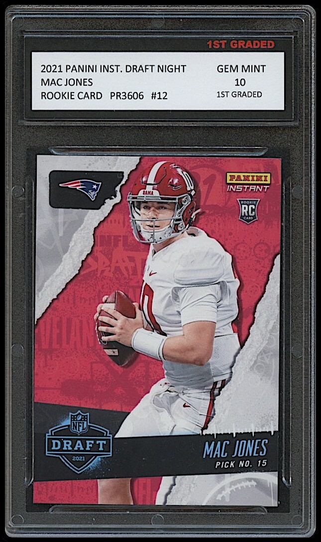 MAC JONES 2021 PANINI INSTANT DRAFT NIGHT 1ST GRADED 10 ROOKIE CARD #12 PATRIOTS