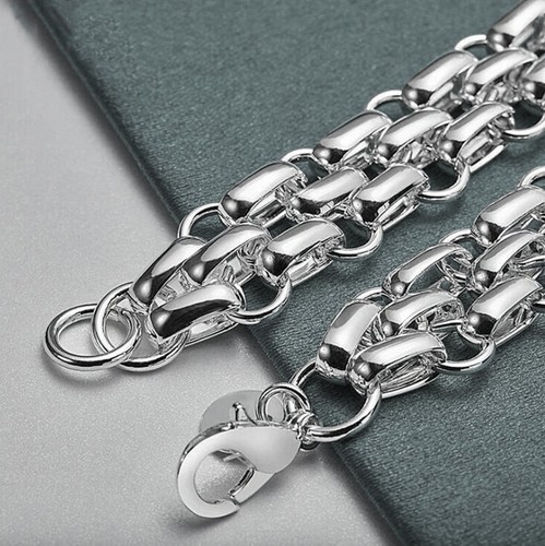 New 925 Silver Plated Lnterlocking Circle Bracelet Chain Fashion Jewelry Gift - Picture 5 of 5