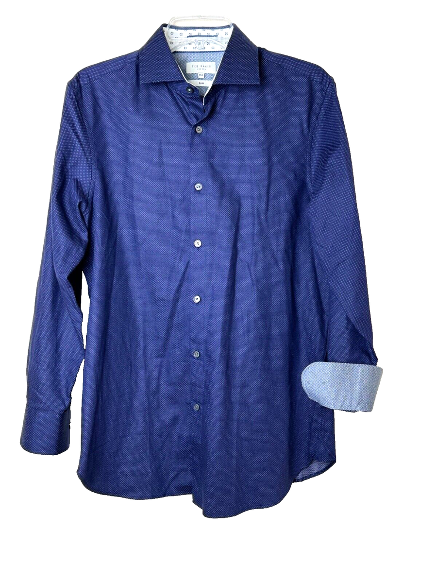 Ted Baker Dress Shirt Men's 15.5 Slim Purple Stretch Contrast Collar Cuff Ted Baker Dress Shirt Men's 15.5 Slim Purple Stretch Contrast Collar Cuff