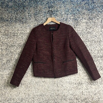 Massimo Dutti Womens Maroon Long Sleeve Round Neck Mid-Length Jacket Size 6