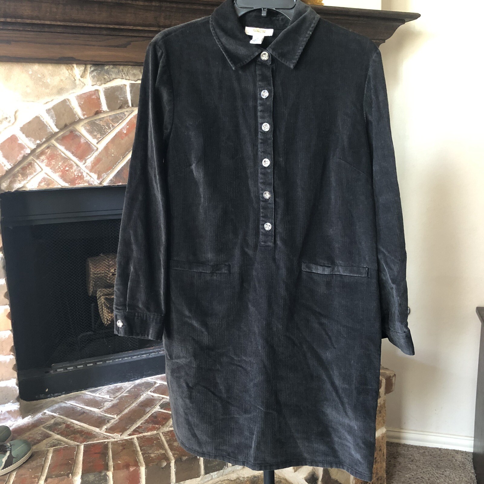 Chaps Shirt Top Womens Plus XL White Blue Polka Dot Button Up 3/4 Sleeve No Iron
