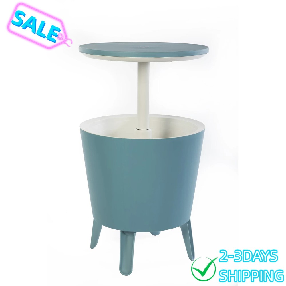 Cool Bar and Side Table, Outdoor Patio Furniture with 7.5 Gallon Cooler,Teal