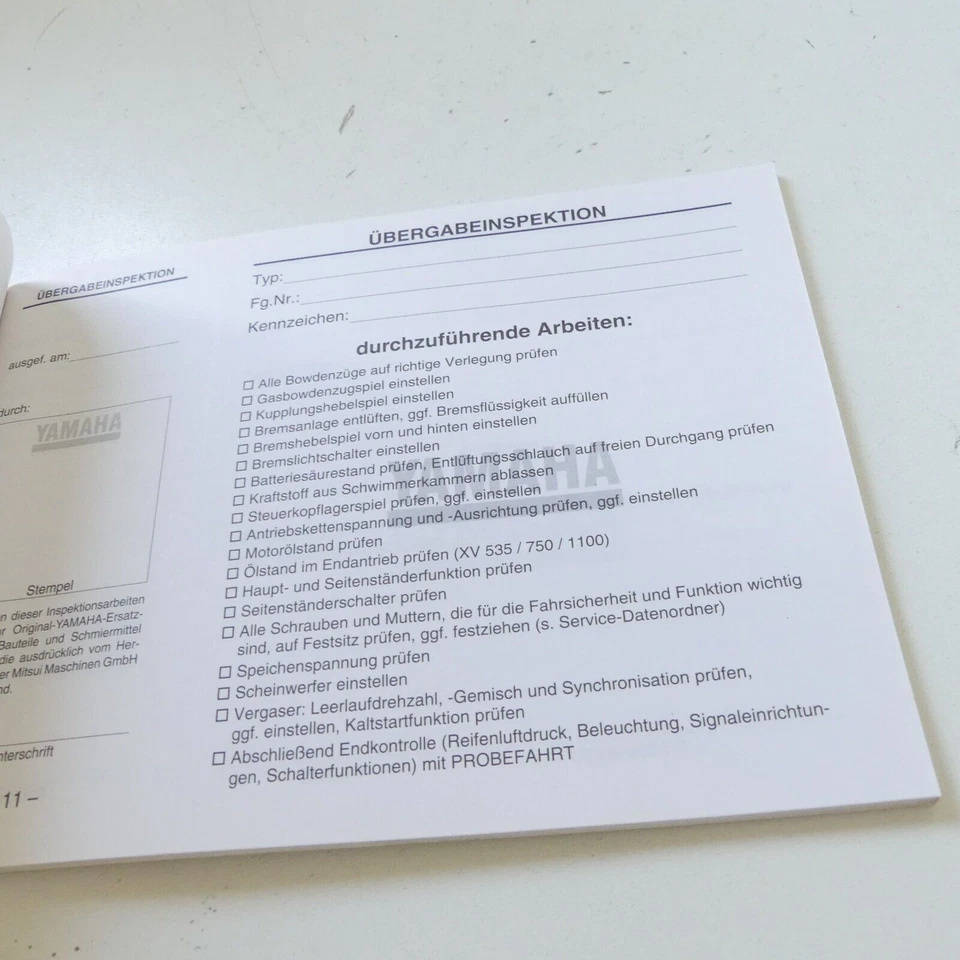 Yamaha XV 250 535 750 1100 Virago Inspektionsheft Wartungsheft Kundendienstheft - Bild 3 von 3