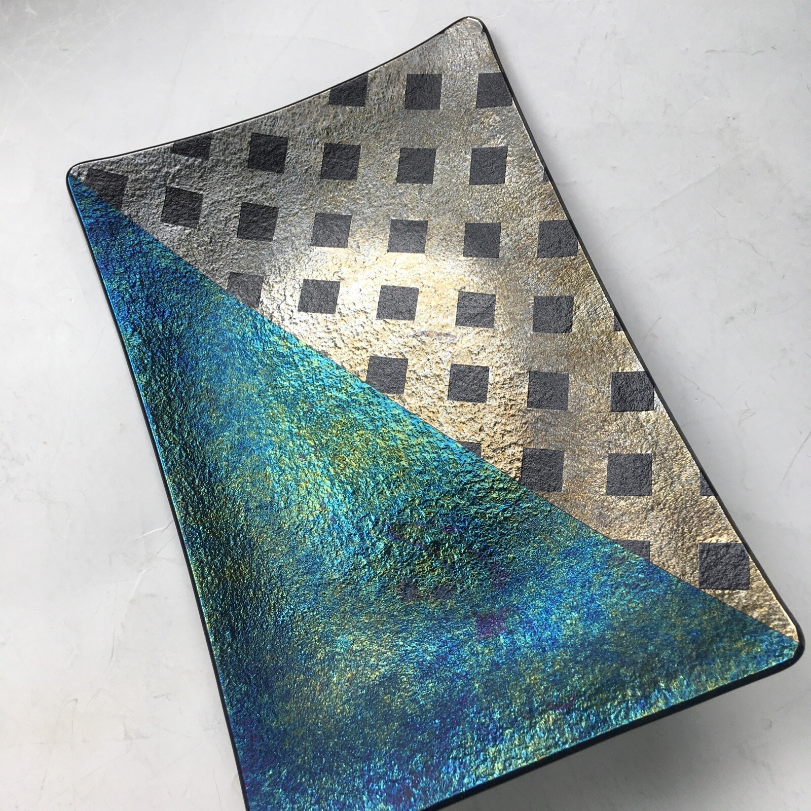 Kurt McVay Fused Dichroic Iridescent Studio Art Glass Sushi Plate