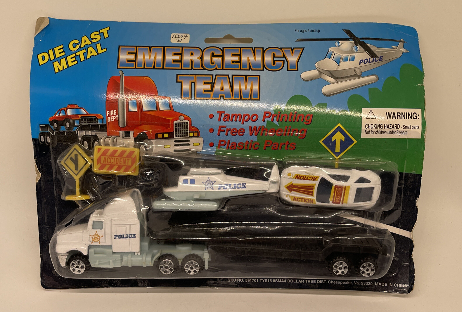 Die Cast Metal Emergency Team Unopened w/Police Helicopter And Trailer