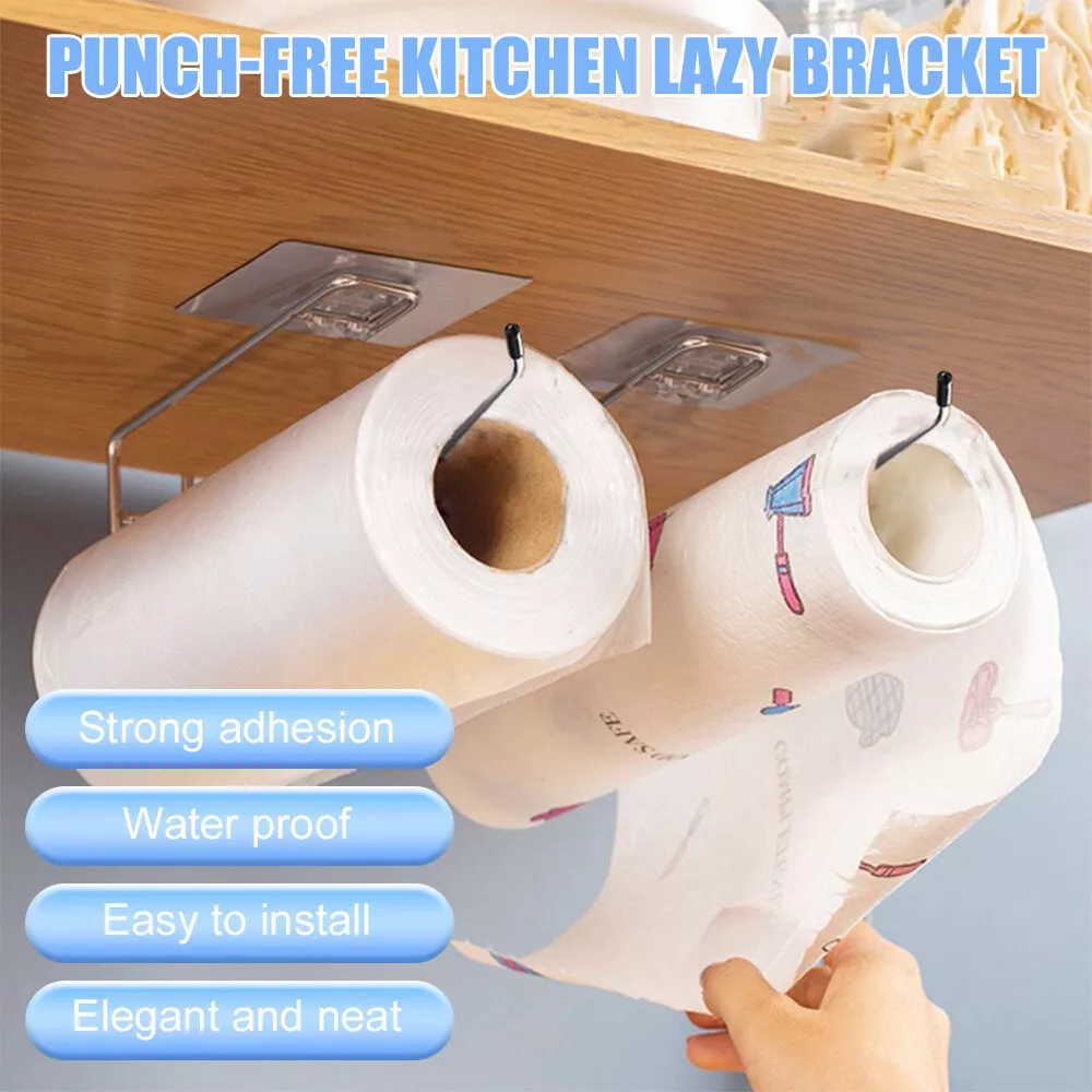 Kitchen Paper Towel Holder Dispenser Roll Rack Stick on Wall Door Under  Cabinet