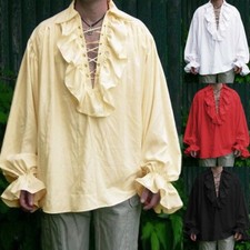 Mens Pirate Shirt Steampunk Victorian Cosplay Shirts Medieval Renaissance Top