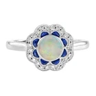 Art Deco Style Lab Created Diamond & Fire Opal Wedding 14K White Gold FN Ring