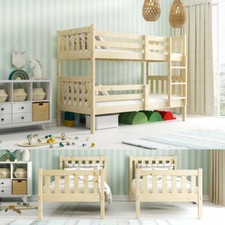 Jugend-Etagenbett JONAS 90x190cm mit Matratzen – Naturholz Kiefernholz Kinderbet