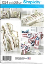 Simplicity Pattern #1291-Rag Quilted Throws-Pillows-Bench and Table Runners