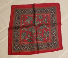 Deep Red With Teal Paisley Mens Pocket Silk Scarf