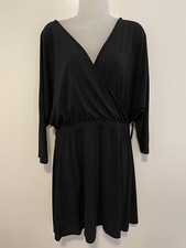 NEW Express Black Surplice V Neck 3/4 Sleeve Dress Strappy Back Size Medium NWT