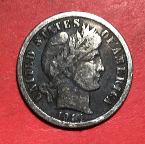 1914 US Barber SILVER Dime "Philadelphia" Mint! VF Details! Old US Coin!