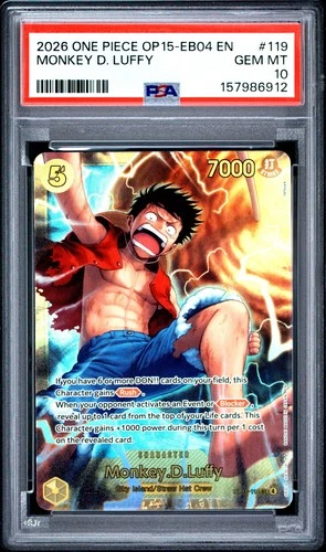 2026 ONE PIECE OP15-EB04-ADVENTURE ON KAMI'S ISLAND #119 MONKEY D. LUFFY PSA 10