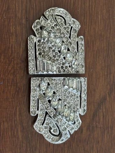 Vintage Dress/Fur  Clips Pair  Art Deco Silver Tone Accent Jewelry