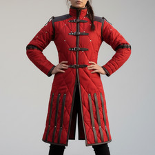 Women s Medieval Red Gambeson Padded Armor Coat for LARP SCA Reenactment