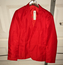 Women's Red One-Button Single-Breasted Notch Lapel Lined Blazer Poly S