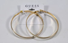 Guess Elina Gold-Tone Large Hoop Earrings with White Enamel Inlay New