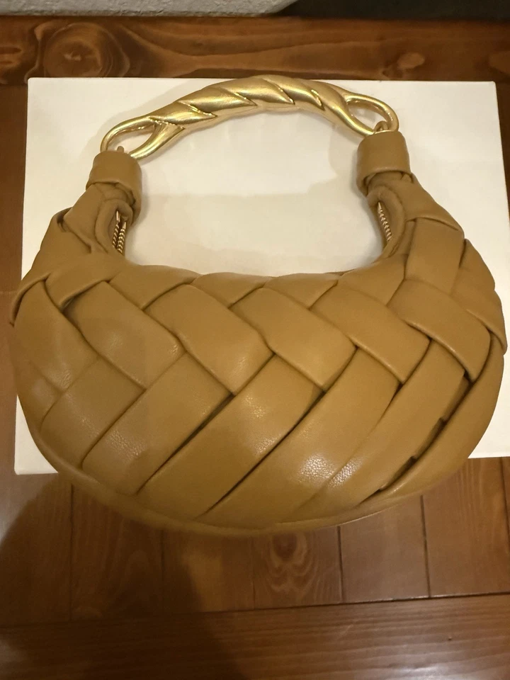 JW PEI Orla 编织手提包棕色素食皮革金色手柄全新无标签-Chic 豪华外观 — 第 4/4 张图片