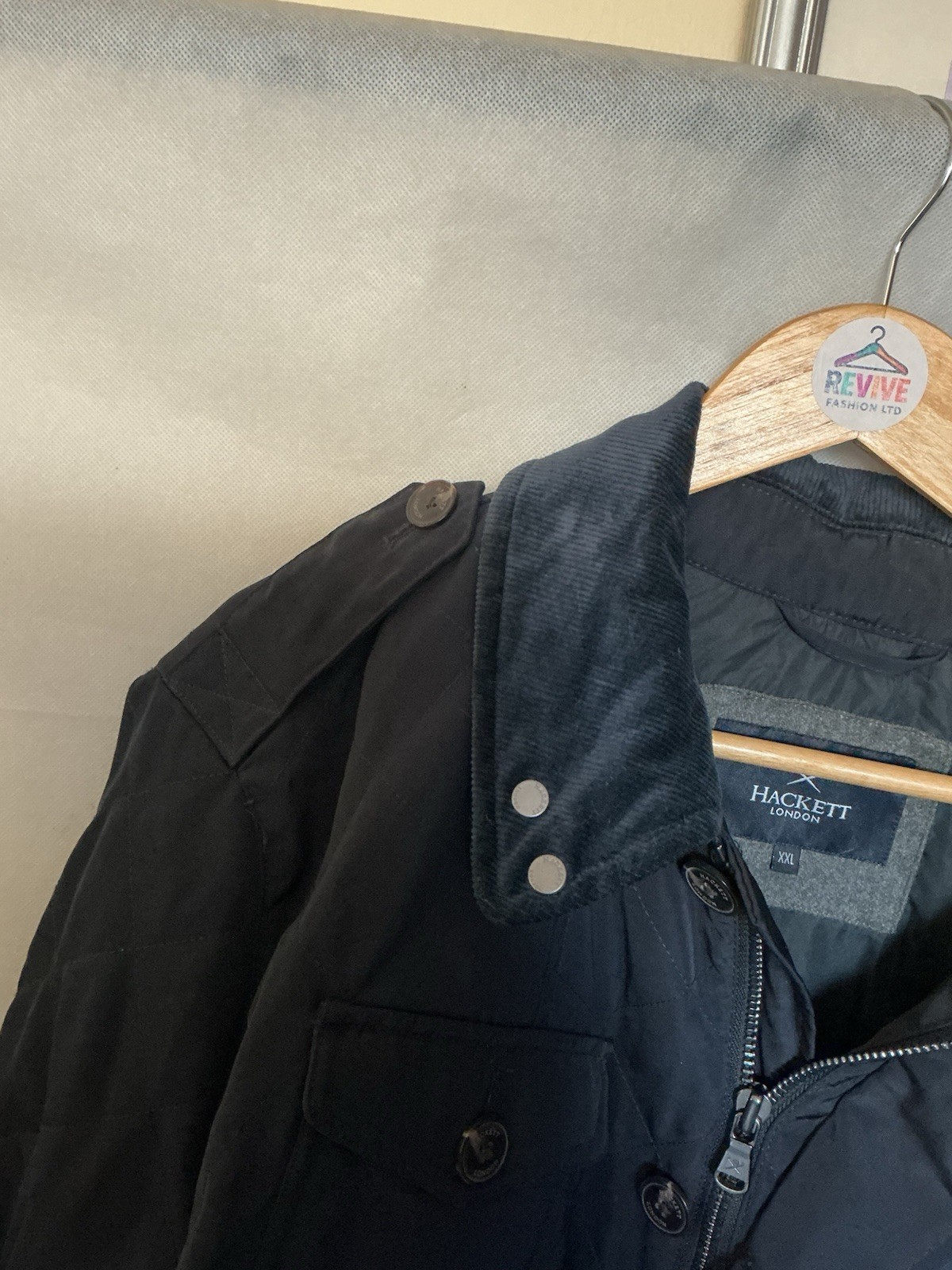 Mens Hackett London Navy Quilted Winter Jacket Full Zip Trendy Fashion Size XXL image 3