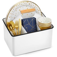 Plexon White Metal Caddy, Table Utensil Caddy with Handle Galvanized Steel Ut...