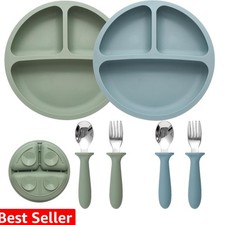 Baby Feeding Set, 2 Pack Silicone Divided Suction Plates for Baby, 2 Pack Spo...