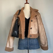Brown Collared Cropped Jacket Women Size Small