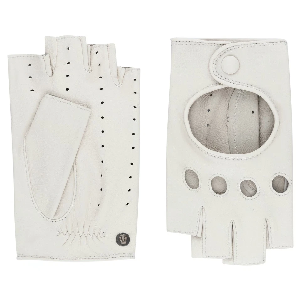 Roeckl Florenz Autofahrer Lederhandschuhe Damen Halbfingerhandschuhe White - Bild 1 von 3