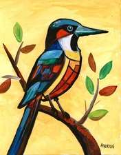 Atherton 11x14 Original Expressionism Acrylic Painting "Abstract Bird" signed